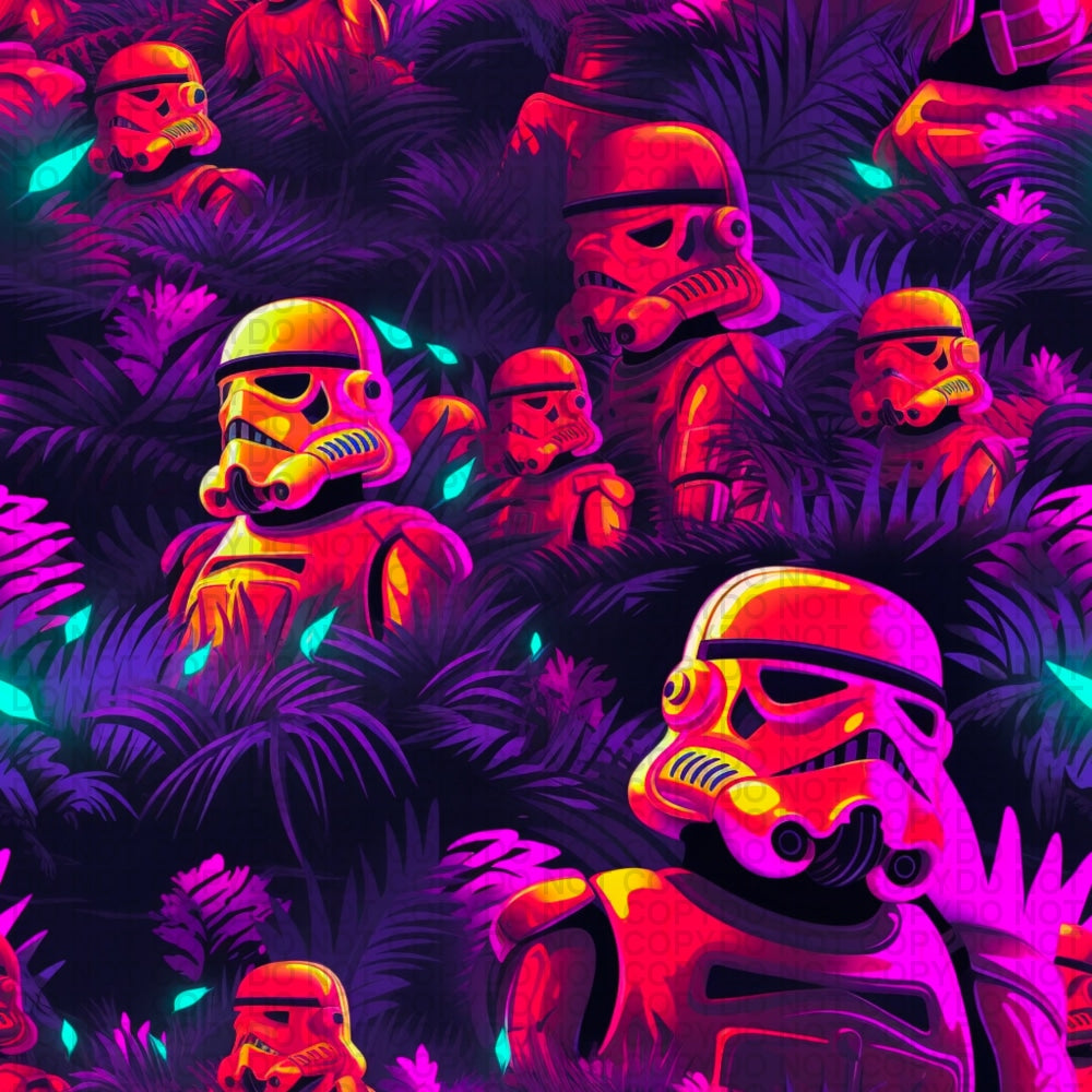 Space Wars - Neon Trooper & Palm Trees Large Scale Jersey Knit Prints