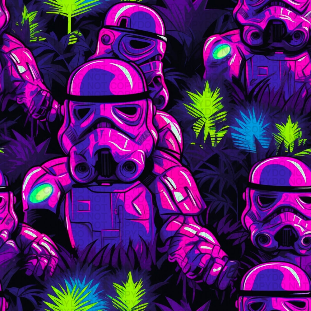 Space Wars - Neon Trooper & Foliage Large Scale Jersey Knit Prints