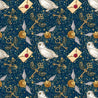 Wizard - Owls and Winged Keys Dark Blue - Jersey Knit