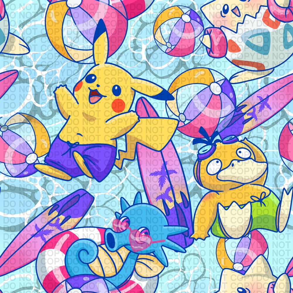 Pocket Monsters At The Beach - Regular Scale Jersey Knit Prints