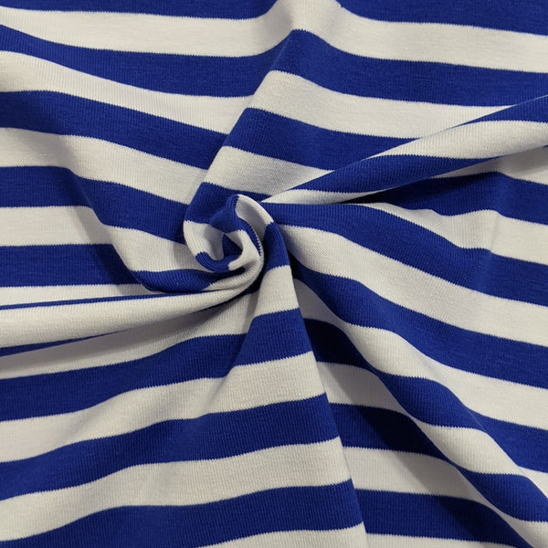 White and Royal Blue Stripes Jersey Knit Angry Ballerina Fabrics